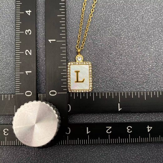 Rhinestone Shell Initial Charm Necklace