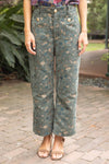 Gold Button Velvet Jaquard Wide Leg Pants