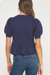 Peplum Puff Sleeve Knit Top