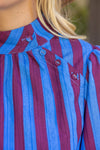 Side Button Puff Sleeve Stripe Top