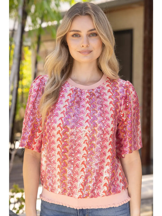 Vertical Stripe Sequins Top