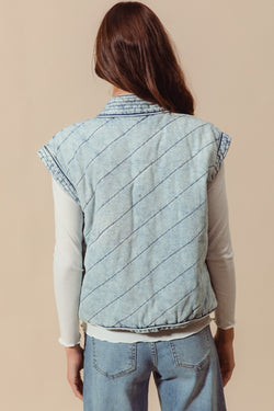 Kimono Style Open Front Vintage Denim Vest