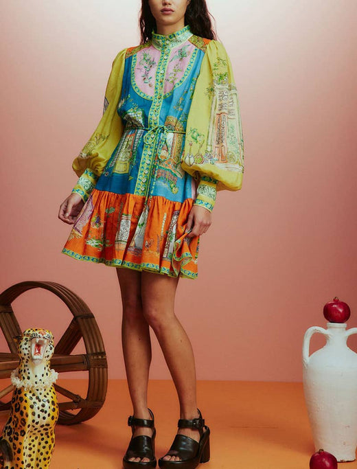 Balloon Sleeve Print Mini Dress