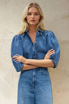 Balloon Sleeve Denim Top