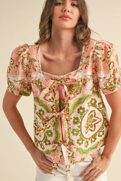 Medallion Print Tie Top