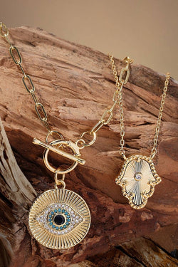 Evil Eye Round Pendant with Toggle Closure
