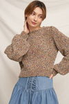 Puffed Sleeve Cropped Confetti Sweater