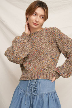 Puffed Sleeve Cropped Confetti Sweater