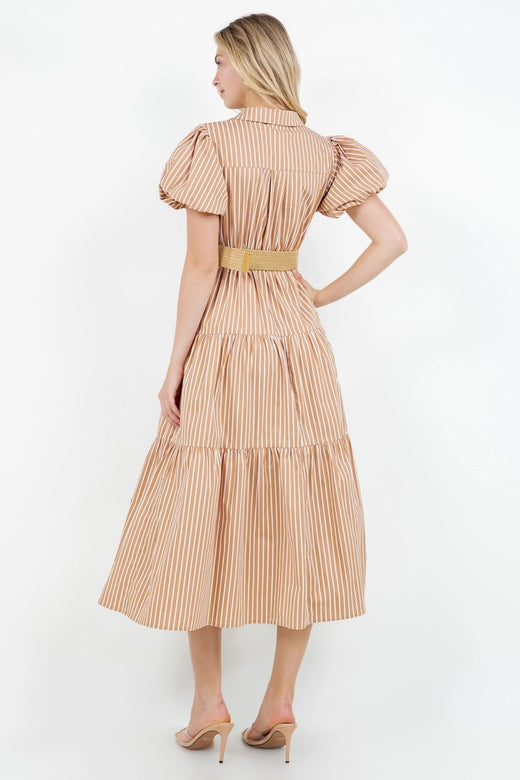 Belted Puff Sleeve Shirt Dress