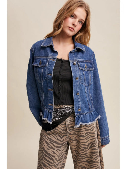 Ruffled Hem Denim Jacket