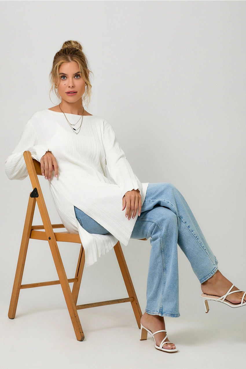 Pleated Diagonal Cut Sweater