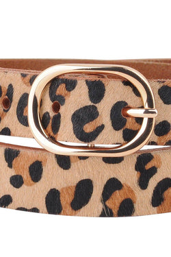 Leopard Print Calf Hair Genuine Leather Belt