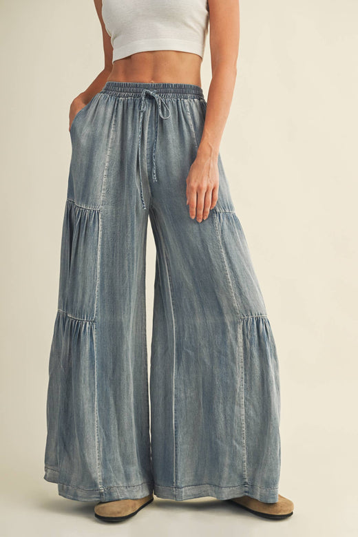 Ruffled Wide Leg Denim