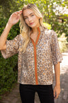 Stripe Detail Leopard Print Metallic Top