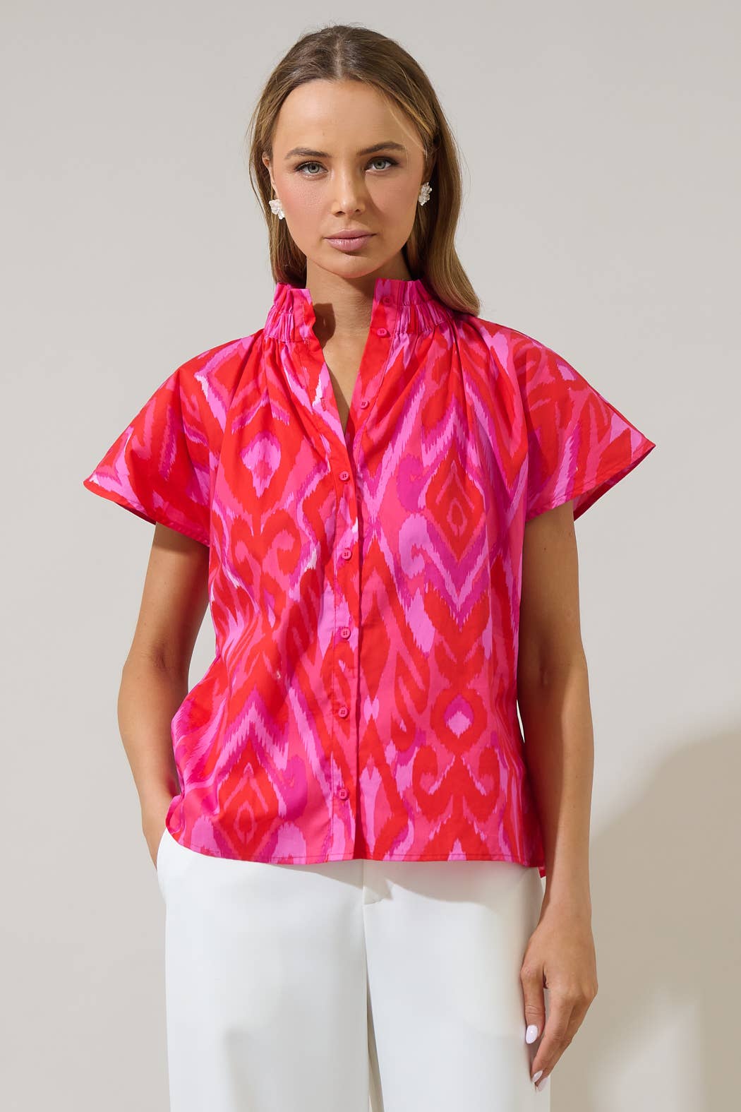 Blevin Ikat Patma Mock Neck Top