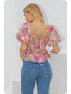 Contrast Piping Floral Blouse