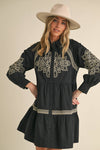 Embroidered Button Mini Dress