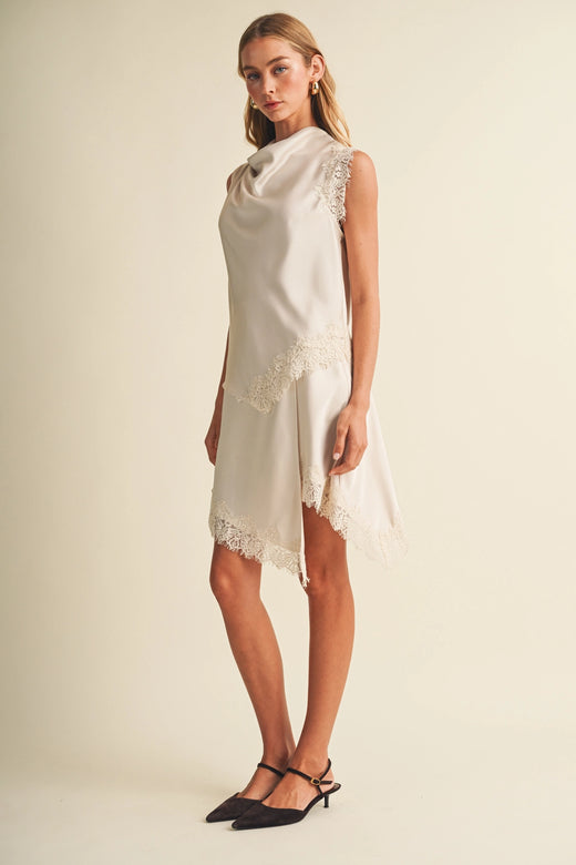 Asymmetric Cowl Neck Lace-Trim Blouse