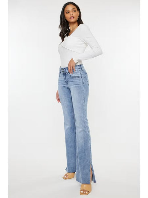 WHITE MID RISE FLARE JEANS