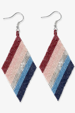 Frida Diagonal Uniform Stripe Beaded Earrings Navy + Silver