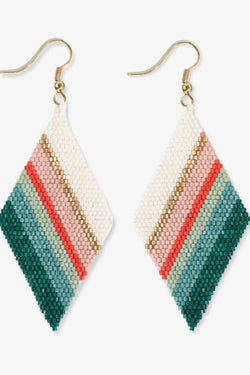 Frida Mixed Stripe Beaded Earrings Teal + Poppy