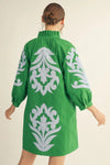 Shift Dress with Floral Applique 3/4 Sleeve