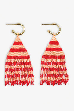 James Mini Gold Hoop Beaded Fringe Earrings Poppy