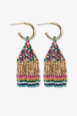 Leta Mini Gold Hoop Confetti Top And Stripe Short Fringe Earrings