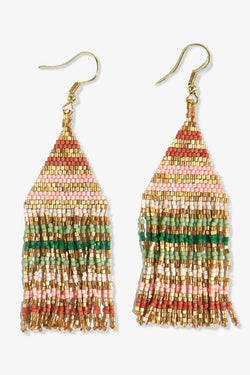 Lexie Horizontal Gold Lines Beaded Fringe Earrings Desert