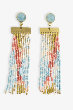 Lilah Semi-Precious Stone Post With Organic Shapes Beaded Fringe Earrings