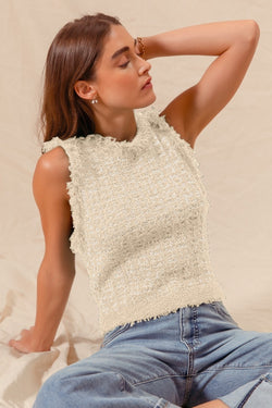 Tweed Knit Vest with Frayed Edges