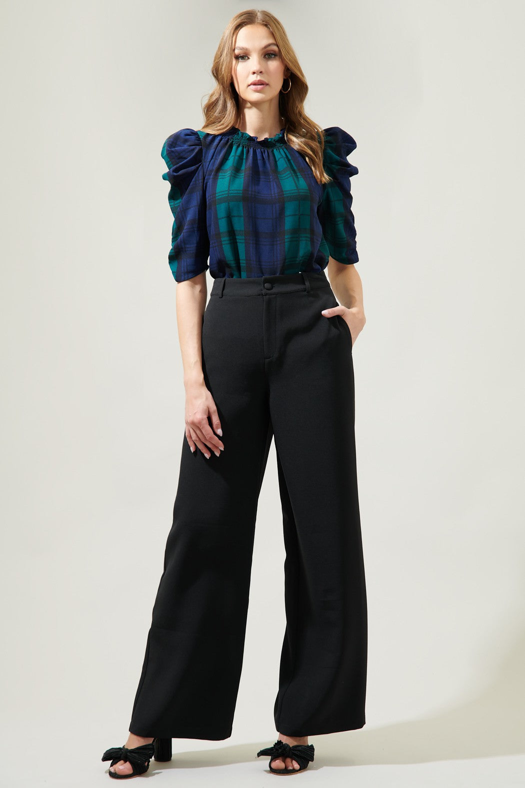 Plaid Drape Sleeve Top