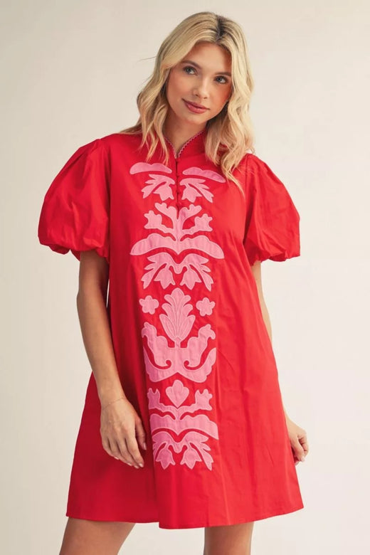 Shift Dress with Floral Applique