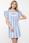 Flutter Sleeve Striped Dress