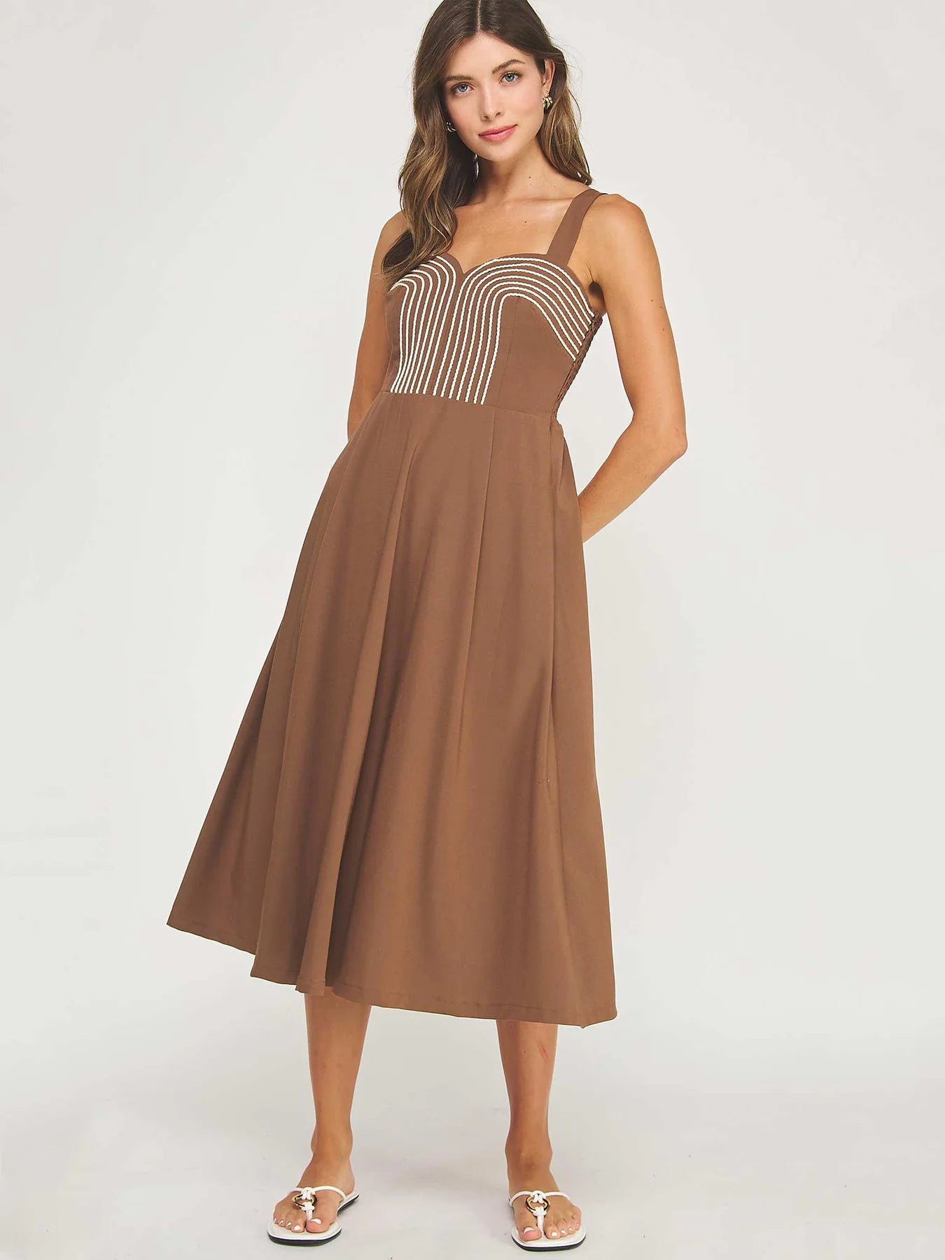 Braid Embroidery Pleated Dress