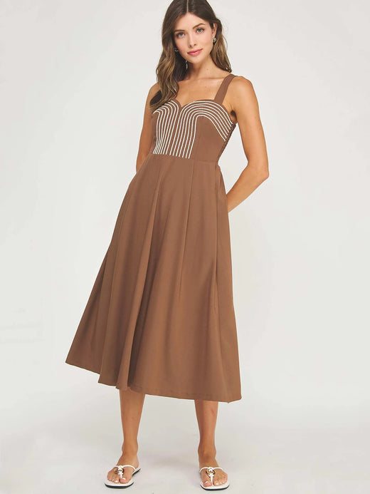 Braid Embroidery Pleated Dress