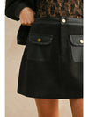 Suede Mini Skirt with Contrast Band and Front Pockets