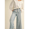 Washed Denim Tie Front  Pants
