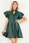 Flutter Sleeve Button Leather Dress