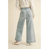 Washed Denim Tie Front  Pants