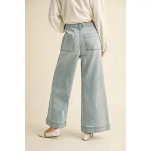 Washed Denim Tie Front  Pants