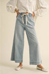 Washed Denim Tie Front  Pants