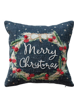 12" Square Cotton Printed Pillow w/ Wreath