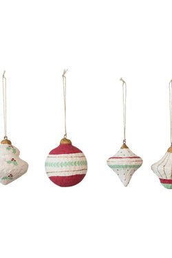 Handmade Paper Mache Ornament w/ Metallic Gold Details