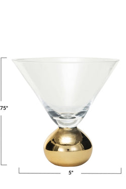 12 oz. Martini Glass w/ Gold Electroplated Ball Stem