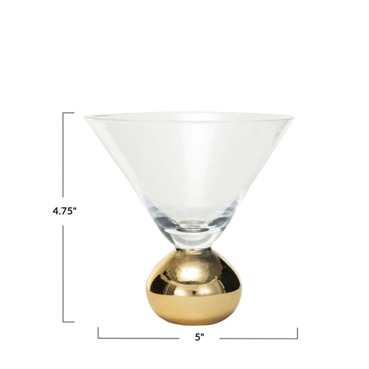 12 oz. Martini Glass w/ Gold Electroplated Ball Stem