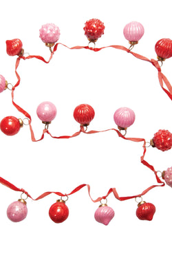 Embossed Recycled Mercury Glass Ornament Garland with Velvet Ribbon