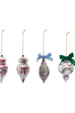 Hand-Painted Glass Ornament with Design/Velvet Bow, 4 Styles ©
