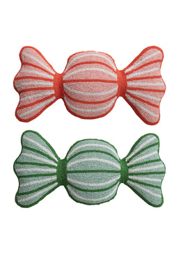 Glass Beaded Fabric Candy Shaped Pillow with Cotton Velvet Back, 2 Colors