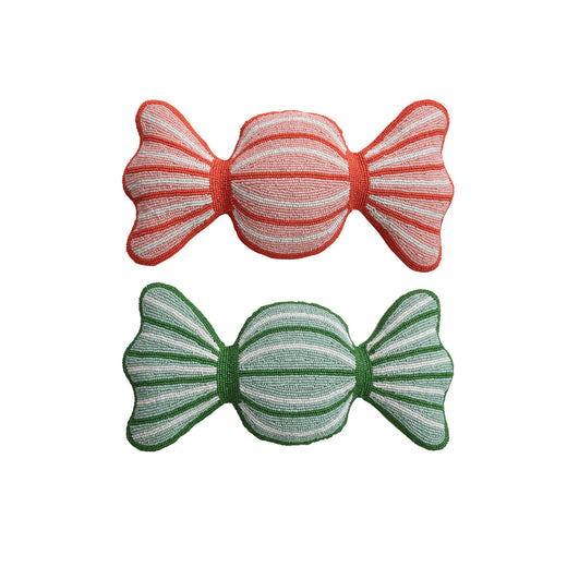 Glass Beaded Fabric Candy Shaped Pillow with Cotton Velvet Back, 2 Colors